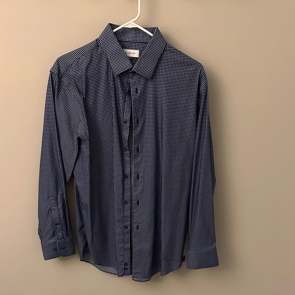 C2 by Calibrate Blue Checkered Dress Shirt